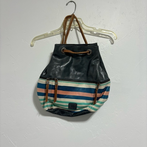 The Sak Backpack Drawstring Striped Leather Purse Bag Women's - Picture 7 of 7